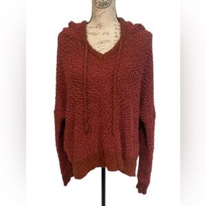 POL Textured Hooded Sweater Pullover Rust Oversized Knit Hoodie Large